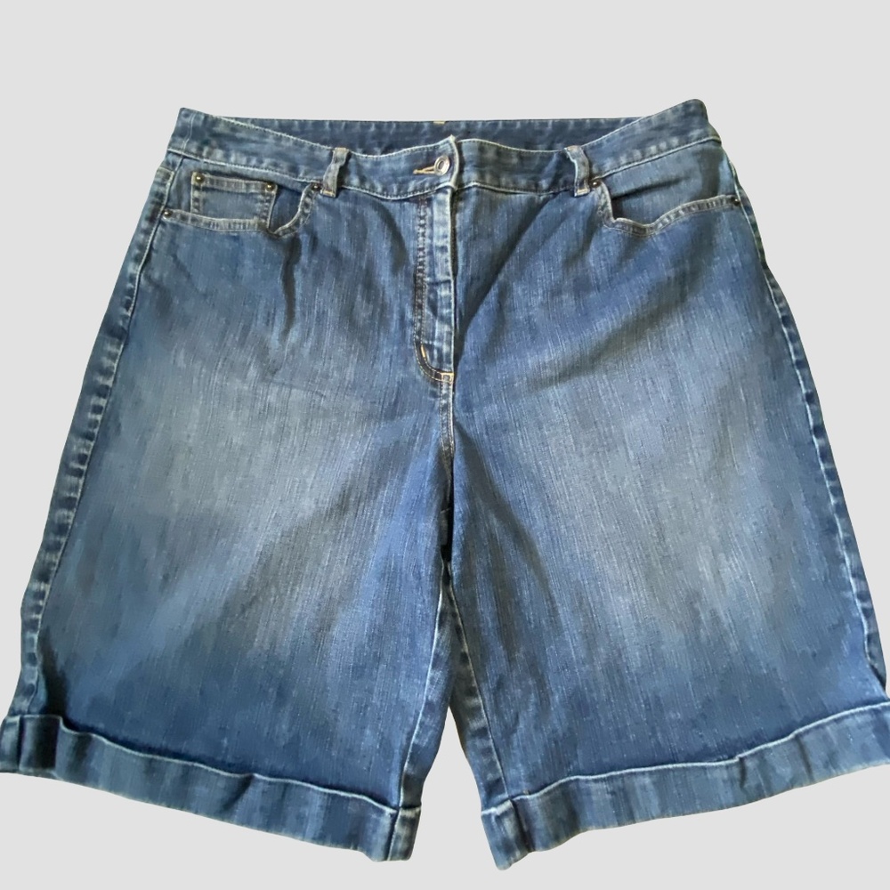 Talbots Vintage Womens Y2K Denim Stretch Cuffed Casual Vacation Shorts-Sz-18